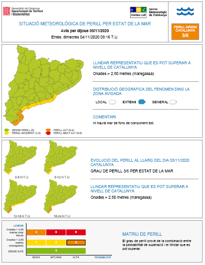 meteocat's tweet photo. El vent de component est provocarà una clara alteració marítima a la meitat sud del litoral. A partir d'avui a la nit i fins divendres s'ha emès un avís per onades superiors als 2,5 metres. https://t.co/FRamXQ6WLW