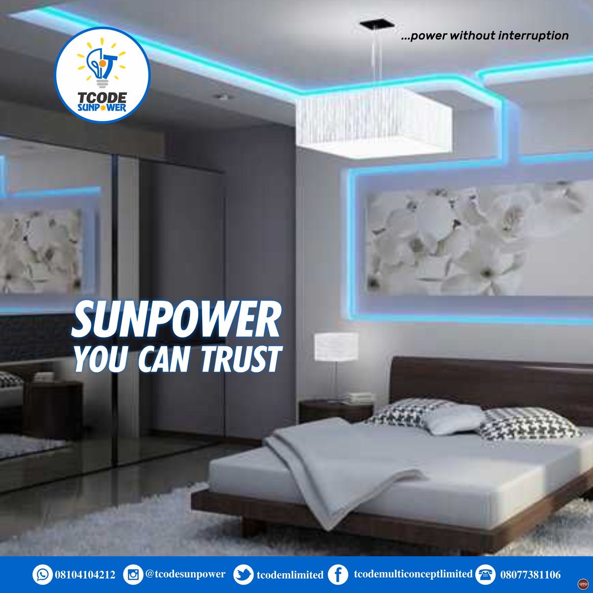 tcodemlimited's tweet photo. Darkness doesn’t stand a chance. Not when you have #tcodesunpower lightning in your home!
#GoSolar #SolarInstallation #battery #solarpower #renewableenergy #tcodemulticonceptlimited #gogreenSolarEnergy #CleanEnergy #energyefficiency #Abeokuta #ReliableEnergy #InverterNigeria https://t.co/Rh3GYhxZx1