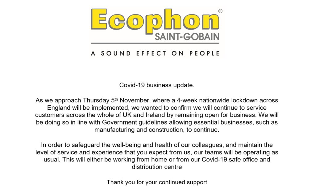 Saint-Gobain Ecophon UK and Ireland Covid-19 business update