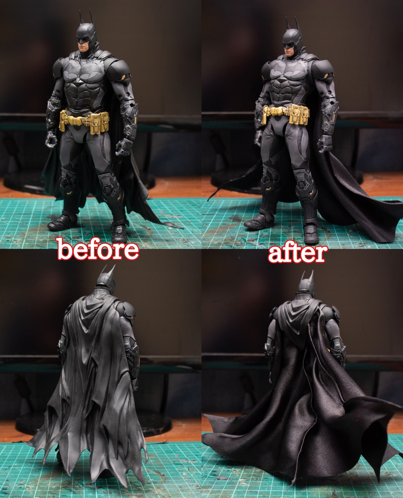 いっとぅん 生後初となる自作マントなるものに挑戦してみました Mcfarlane Toysのバットマン アーカムナイト版を使用し 材料はすべてダイソーで揃えました ワイヤーを通したので ポーズもそれっぽく見える様にはなったかと思います ついでにデス