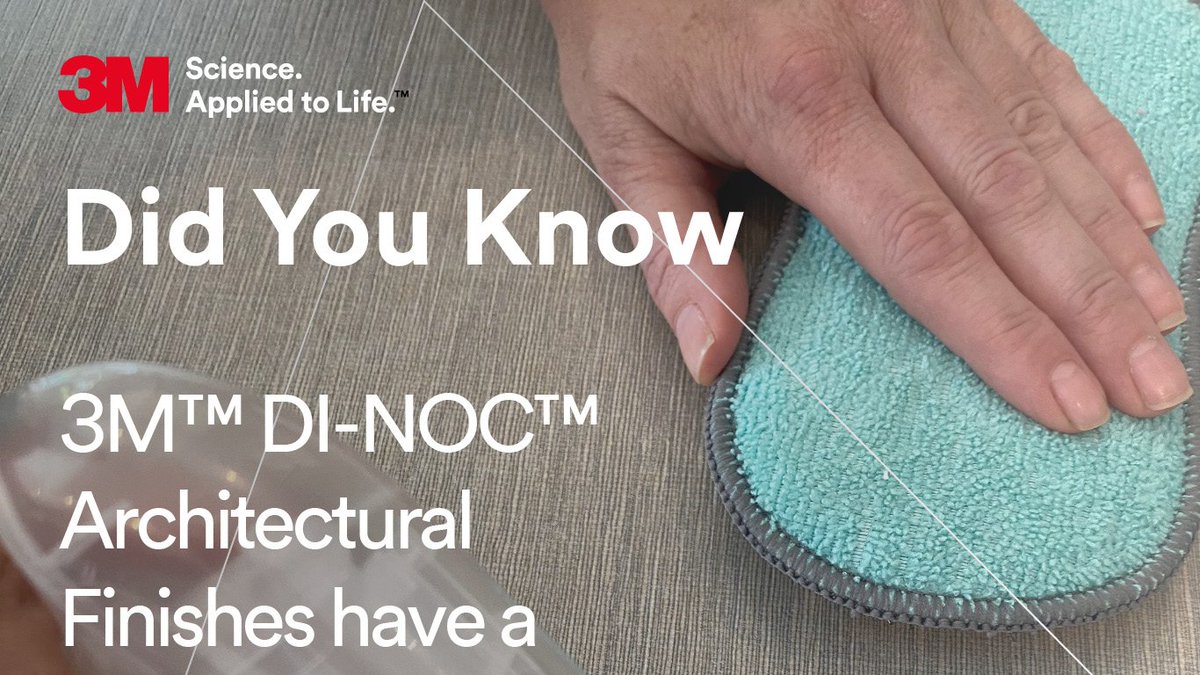 3MFilmsUK's tweet photo. Keeping surfaces clean has never been more important #3M #DINOC #ArchitecturalFinishes #Innovation #Design #Technology #Clean #Maintain https://t.co/qp5sTT3QnB