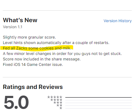 savethezacks's tweet photo. To take your mind of politics for a sec, we released a minor update to #SaveTheZacks just now. Grab it, and try to increase your score! Cheerio
#indiedev #gamedev #indiegame #appstore #builtwithmonogame #update #whatsnew #cookies https://t.co/j6rbPZl5VM