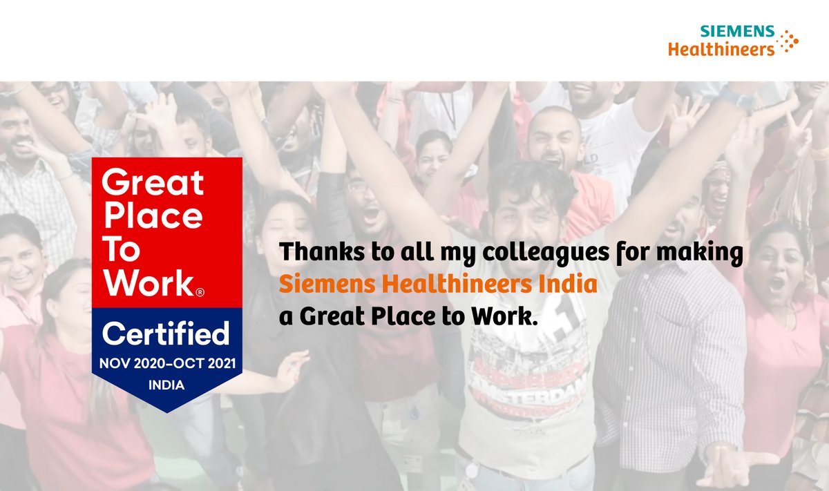 gerd_hoefner's tweet image. Another significant milestone in becoming an employer of choice! We have been certified as a #GreatPlacetoWork by the #GPTW Institute for the third year in a row! Kudos to all the colleagues for ensuring this amazing feat! #employerofchoice #siemenshealthineers