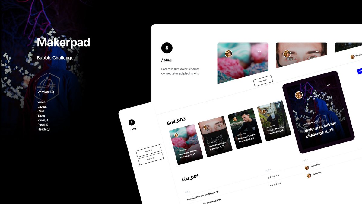 jameore's tweet photo. 🏆🏆🏆 @makerpad @bubble challenge version 1.0 ⟶ first look (👀) (👀) (👀) Wires Layout Card Table Panel(s) Header /done 🙏 As I progress you'll start to see the build unfold 👉 UI/UX 👉 Decision-making 👉 Problem Solving all #withoutcode #nocode still making, baking creating 🤘 https://t.co/QFOADxmn53