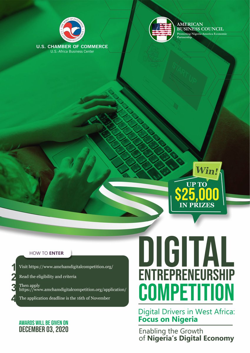 ABCouncil_ng's tweet photo. The Digital Entrepreneurship Competition will award innovators for developing solutions through digital products and services while creating a positive impact on the Nigerian citizens during the onset of COVID19.  
To apply visit 👇below
https://t.co/1XtfZ8iOSN https://t.co/lXUId6hgsu
