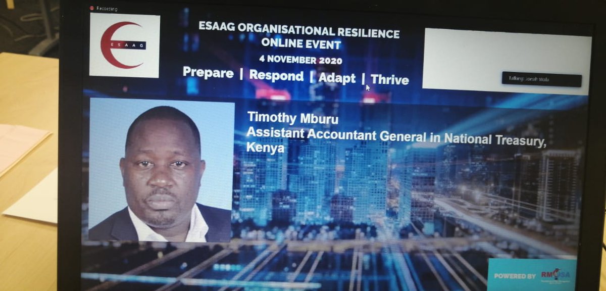 IRMSAInsight's tweet photo. Our first speaker, Mr Timothy Mburu
who is the Assistant Accountant General at National Treasury, Kenya opens up the session with the overview of risk management.
#ESAAG #OrganisationalResilience #Resilience #PoweredByIRMSA https://t.co/yLptV1uArk