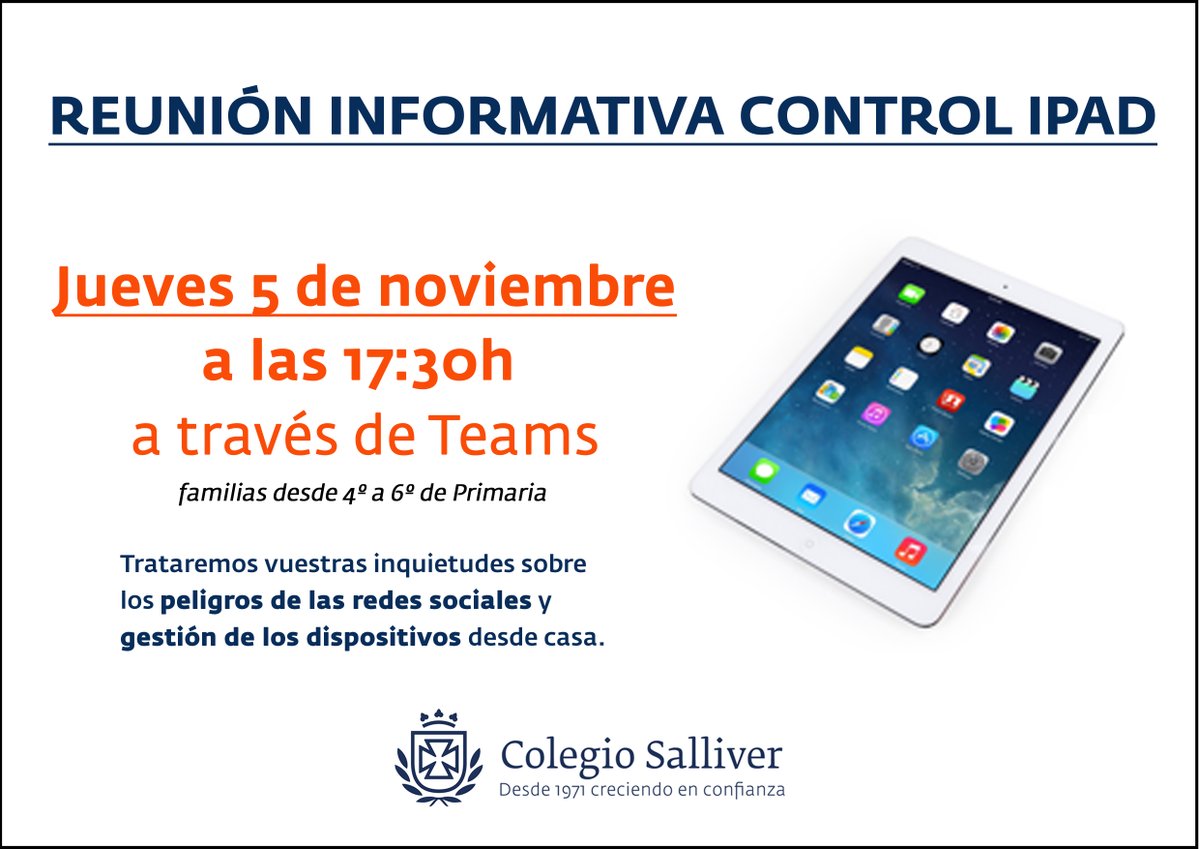 ColegioSalliver's tweet photo. 📱🖥️ Todas las familias interesadas, deben comunicarlo en #Secretaria para invitarlos a la reunión
#proyectoipad #ipadonetoone #crecerenconfianza https://t.co/ljhBKq0XdA