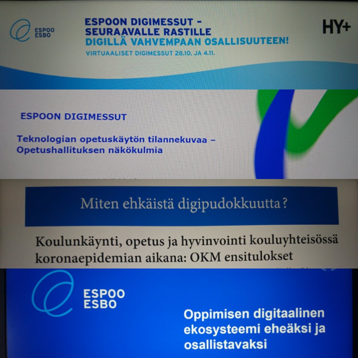 Viidennet Espoon digimessut käynnistyivät - ajan ja teeman mukaisesti virtuaalisesti - rehtoripajan todella mielenkiintoisilla puheenvuoroilla #espoondigimessut @OpetusEspoo <a href="/HyPlusHelsinki/">HY+ Helsinki</a>