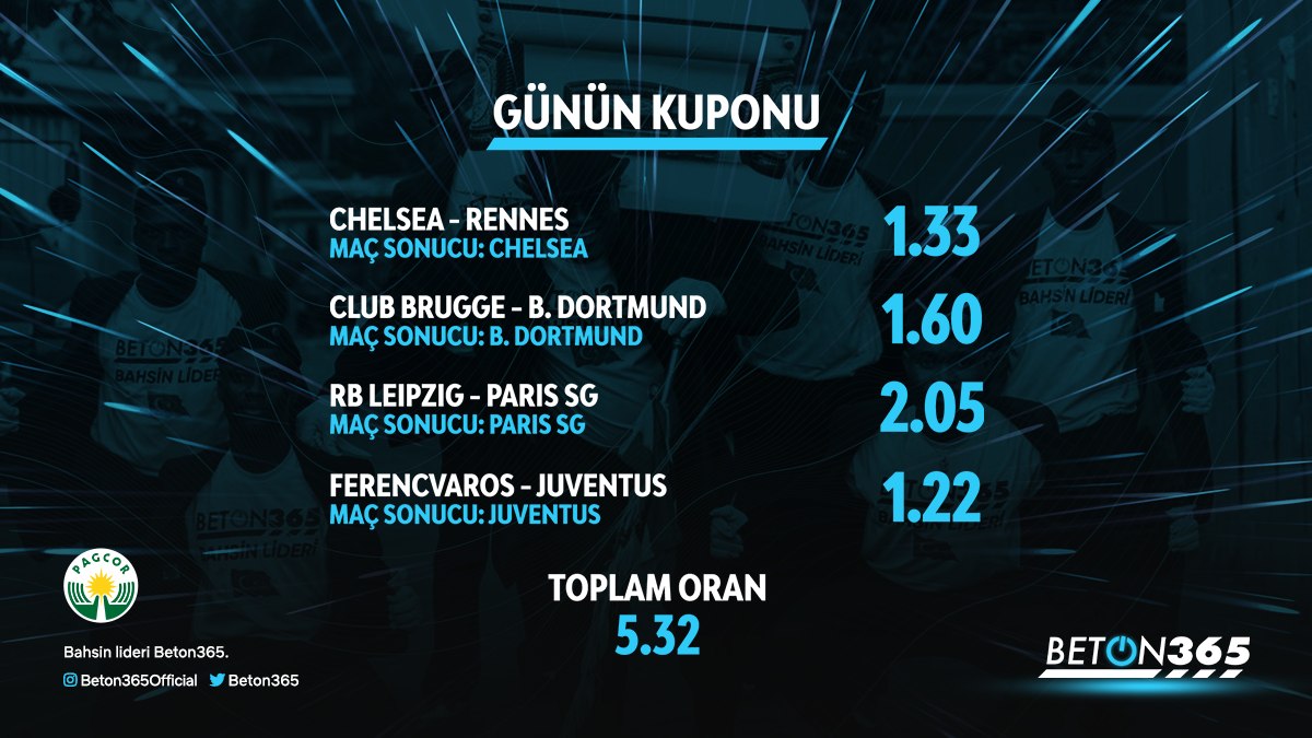 Tam  5.32 oran ile #şampiyonlarligi   günün banko  #kupon u ; analiz ekibinden . Sen de analiz ekibine katılmak istiyorsan banko kuponlarını DM’den gönder.

#beton365 #kupon #bahis #spor #karantina #çarşamba