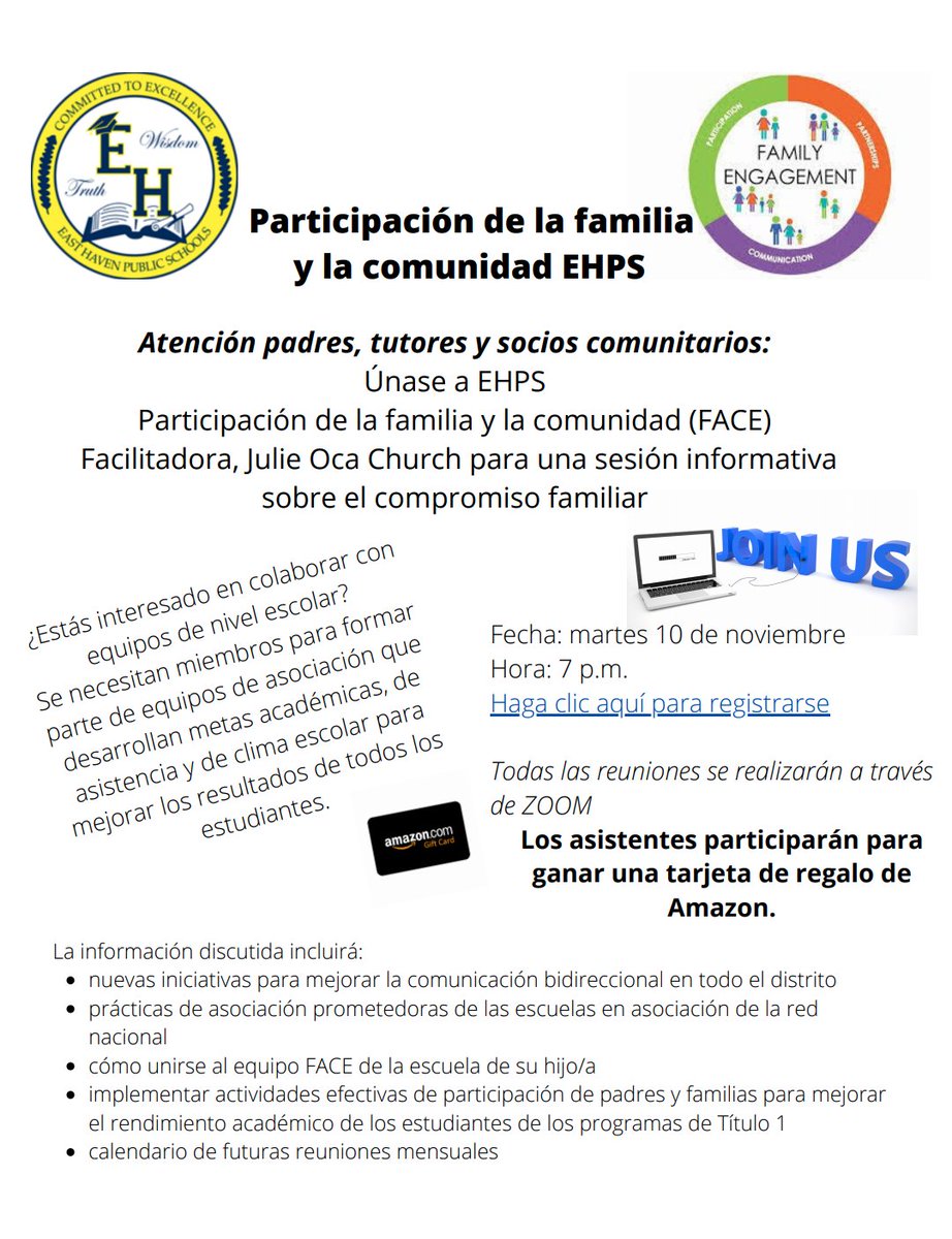 <a href="/EHHSPrincipal/">East Haven HS</a> <a href="/HarkinsEHHS/">EHHS Asst. Principal</a> <a href="/JMMS_LauraLynn/">Laura Lynn</a>
 <a href="/diane_mackinnon/">Diane MacKinnon</a> <a href="/SchoolTuttle/">Tuttle School</a> <a href="/EHavenAcademy/">East Haven Academy</a>
 <a href="/pdebernardo/">Paul DeBernardo</a> <a href="/laura_cretella/">Principal Cretella</a> <a href="/MarissaVelazq10/">Overbrook/EHFRC</a> east-haven-k12-ct-us.zoom.us/meeting/regist…