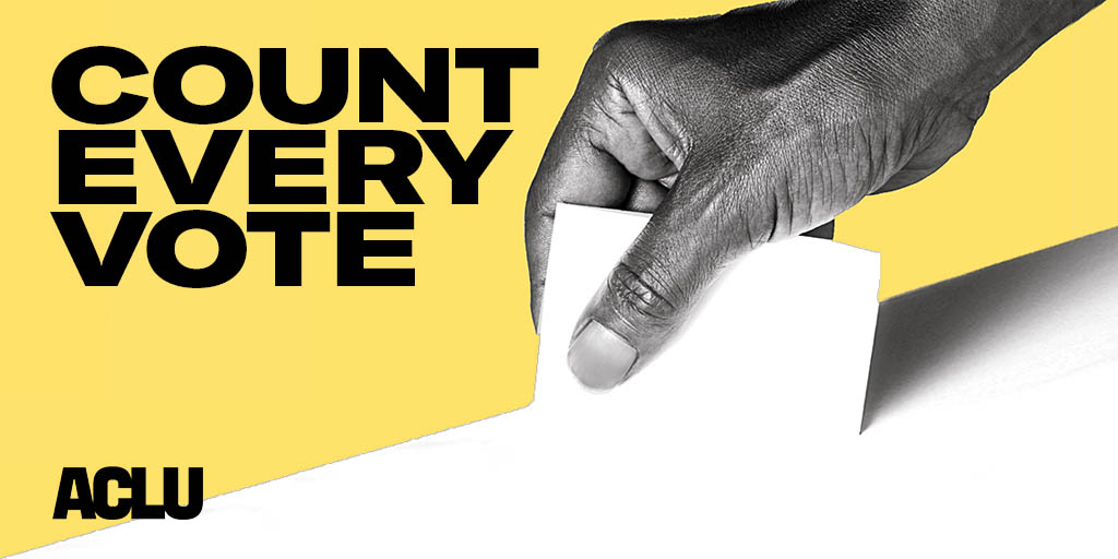 "Count every vote" text with hand holding ballot