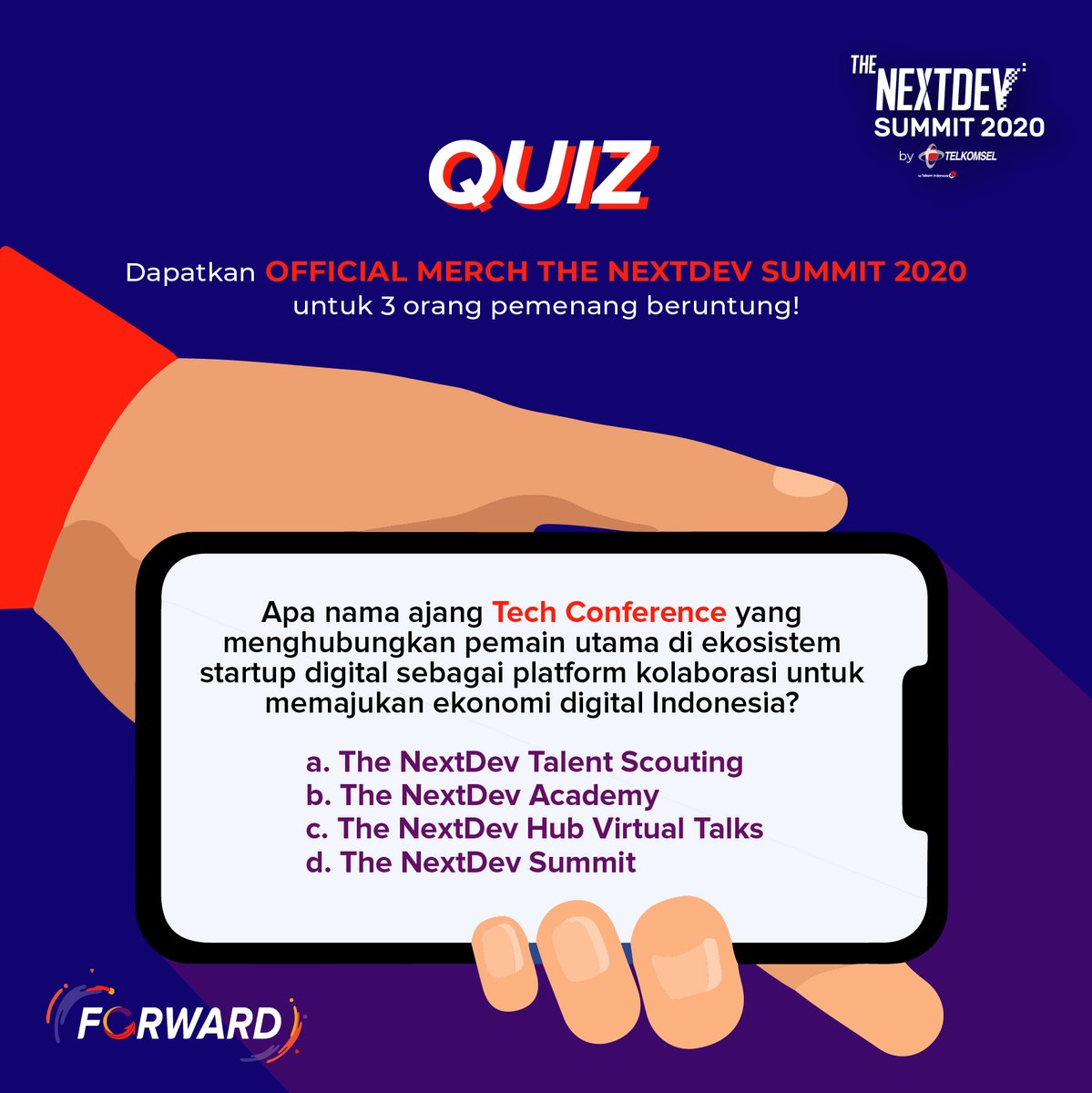 NextDev_id's tweet photo. GIVEAWAY! 🚀 Dapatkan kaos official merch The NextDev Summit 2020 untuk 3 orang pemenang beruntung!
Rules:
1.Follow @the_nextdev
2.RT & like post ini
3.Tulis jawaban dengan membalas tweet ini
Good luck! #Giveaway #RoadToTheNextDevSummit2020💥 https://t.co/Wp1hHtuejA