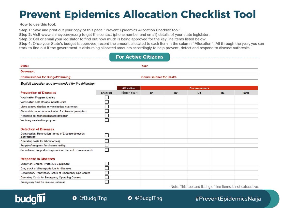 This “Epidemic Preparedness Checklist” provides you with line items that need funding by your state govtDownload a copy; visit  http://shineyoureye.org  to know the contact details of your state legislatorsCall them to find out if these items are being funded in the  #2021budget