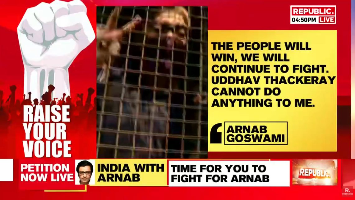 republic's tweet photo. #IndiaWithArnab | Sign the petition to stand against a journalist being hounded by police, his family being assaulted and being dragged for arrest in a closed case that has been maliciously reopened. Tweet your videos #ArnabGoswami https://t.co/Y9zlarecVl https://t.co/SscAv64rTU