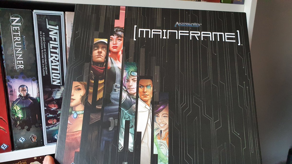 Three Android boardgames. Mainframe, Netrunner and Infiltration.