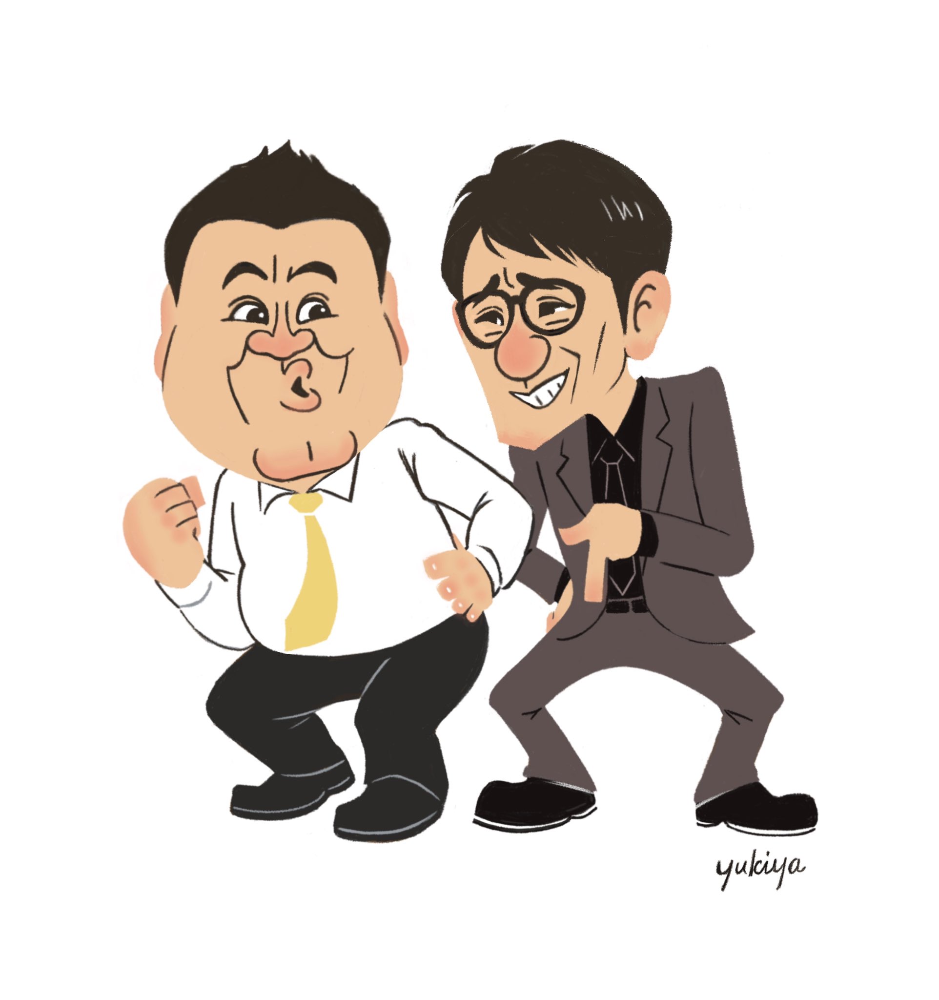 山中ゆきや アンタッチャブル 復活してくれて嬉しい 似顔絵 お笑い芸人 アンタッチャブル ザキヤマ 柴田 イラスト 人力舎