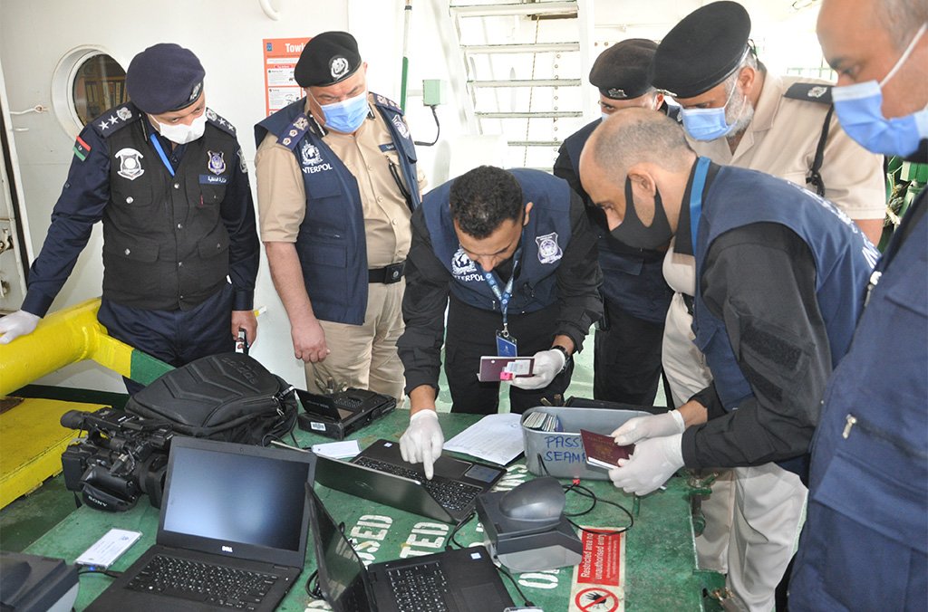 EuGuard's tweet photo. #Libya: More than 400 checks against INTERPOL's databases, led by the National Central Bureau in Tripoli. Fingerprints &amp; facial images were collected from suspected crew members, while vessels, vehicles &amp; cargos were inspected. International Airport Controls #Interpol #EU_Guard https://t.co/UD3YAhGfxg