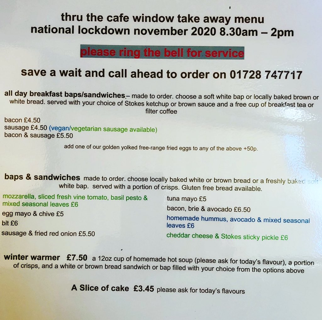 During national lockdown we will be open for take away and shop only on Monday, Tuesday, Thursday, Friday and Saturday 8.30am - 2pm but only if it's viable for us to do so.  We need your support🙂 so please come and see us &amp; remember to check back here often for further updates.