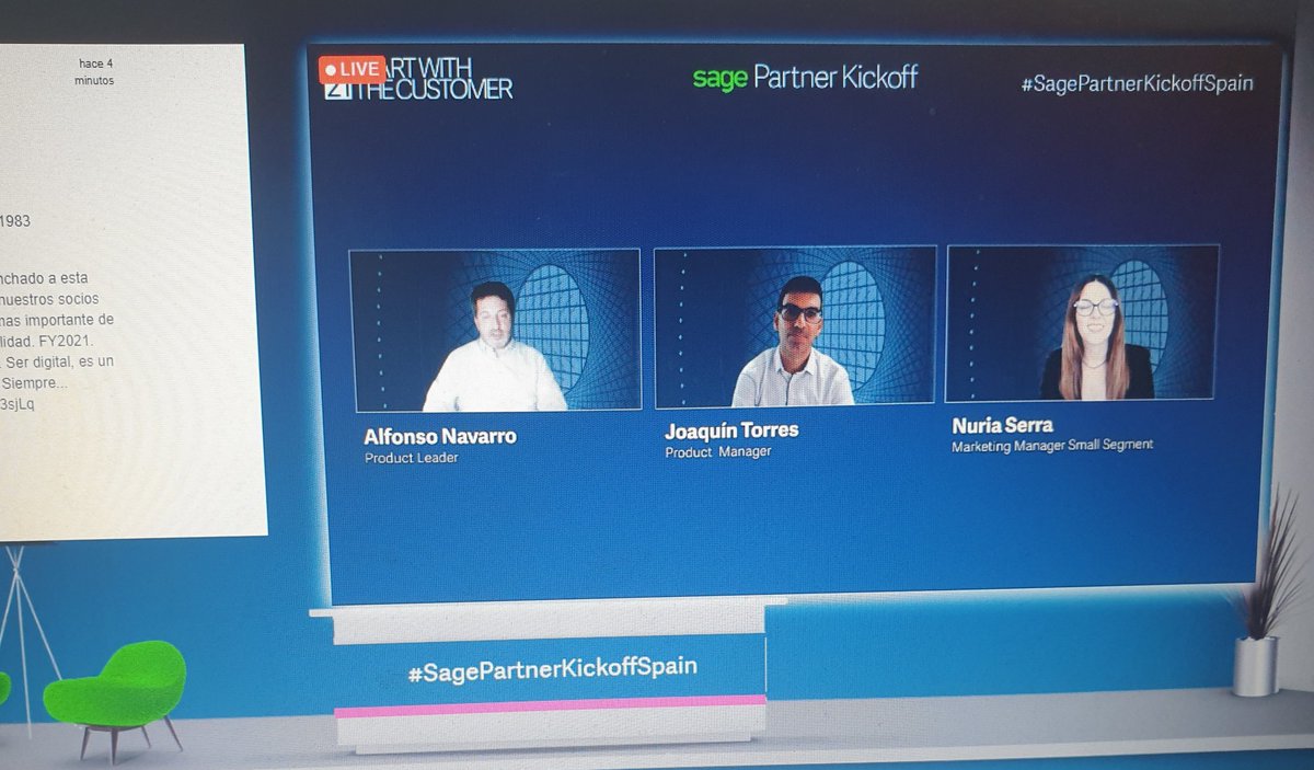 immaGaEs's tweet photo. Empieza la sesión de Sage50: Un nuevo mañana empieza hoy de la mano de @alfonsona @_joaquintorres1 y @nuria_serra #SagePartnerKickoffSpain @SageSpain https://t.co/h7YmWyxgpQ