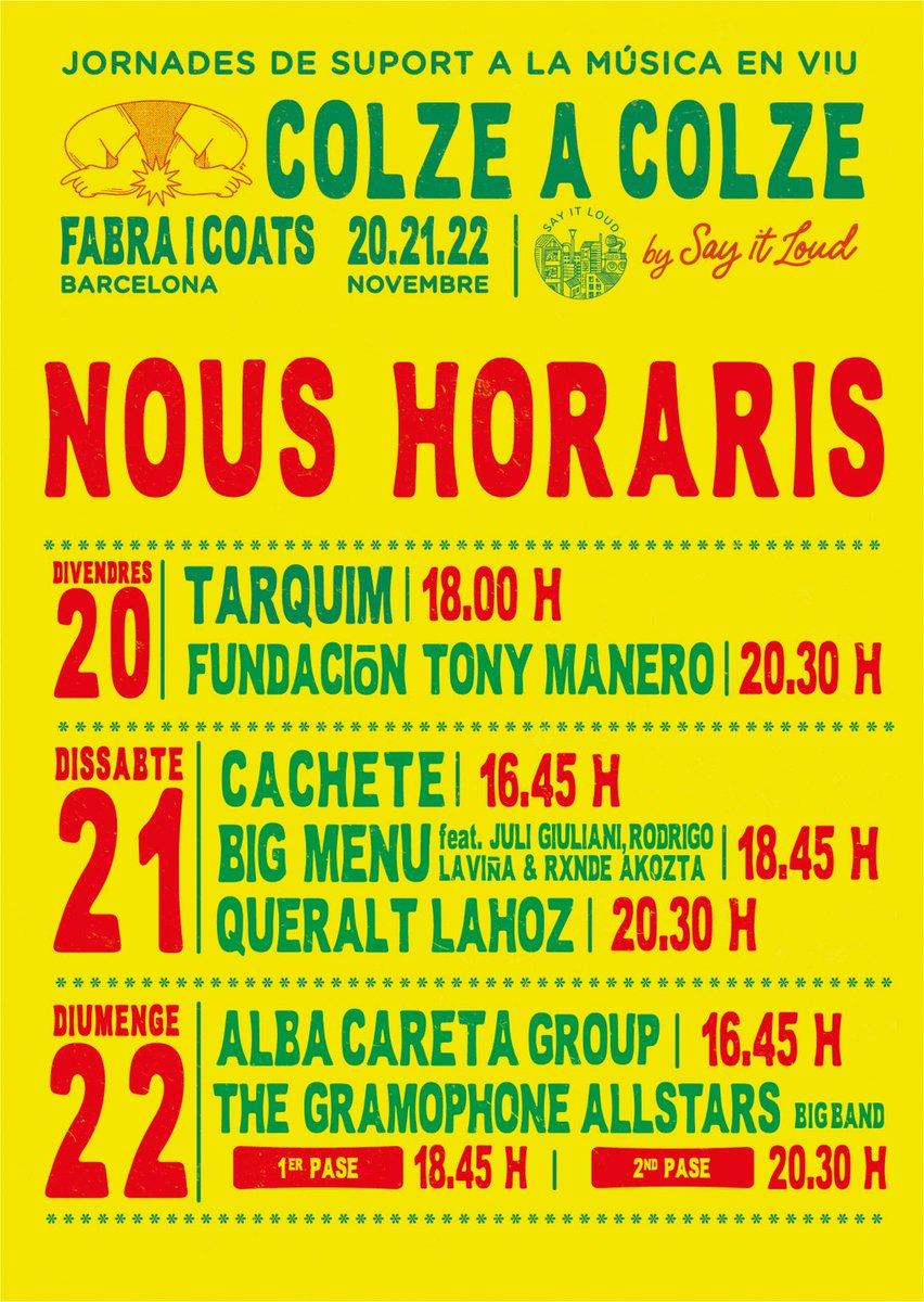 labandacachete's tweet photo. 🚨ATENCIÓN🚨
⏲️Nuevos horarios
del #ColzeaColze
de @SayitLoudBcn⏲️
‼️Muy contentas de compartir
cartel con tantas buenas amigas‼️
🎉#CachetePromete🎉
🎟️ENTRADAS: https://t.co/csh6WX9pLL🎟️ https://t.co/uBKsutiKwb