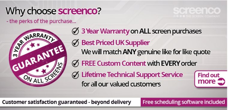 With the customer very much at the forefront of our design process, Screenco™ screens are easy to use, even straight out of the box, every single one of our screens come with with a 3 year warranty as standard. Buy #DigitalSignage from a trusted UK supplier with confidence!