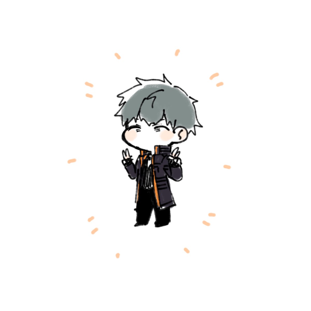 1boy male focus solo double v chibi v grey hair  illustration images