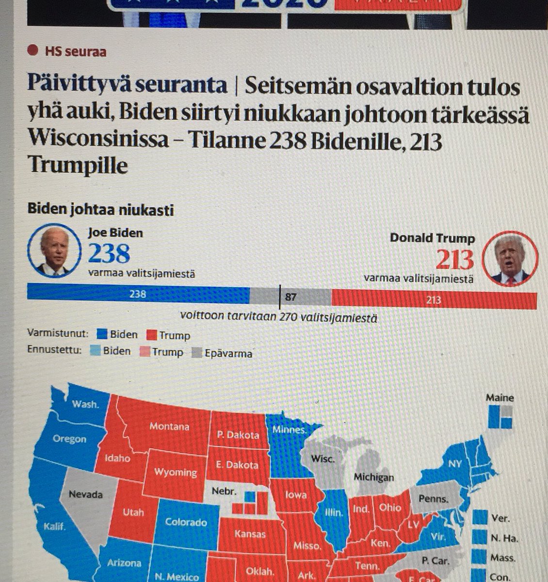 emsxharold's tweet photo. @yleuutiset Olisi loogisinta jos grafiikat olis teilläkin niin että Biden vasemmalla ja Trump oikealla https://t.co/B4n482FmJt