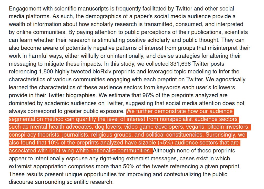 Who reads preprints? Academics and...er... white nationalists??  https://journals.plos.org/plosbiology/article?id=10.1371/journal.pbio.3000860