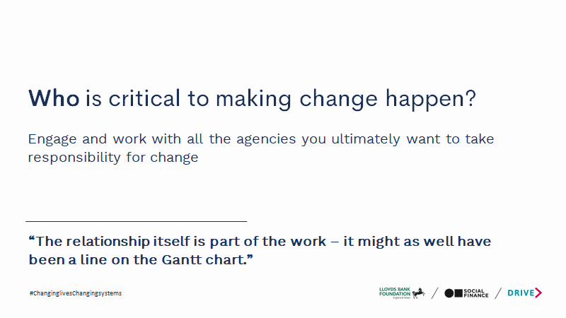 LBFEW's tweet photo. 'Invest in relationships all the time, at every level' 🤝
- a critical lesson for systems change, shown through @DriveProjectUK #ChangingLivesChangingSystems https://t.co/1P8Aiws68t