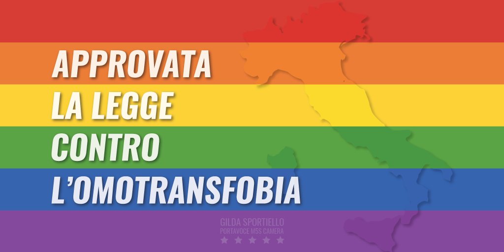 SportielloGilda's tweet photo. Finalmente la Camera approva la legge contro #Omotransfobia. Una legge che questo Paese aspettava da troppo tempo ✌️🏳️‍🌈 https://t.co/Ych7UMN3qi