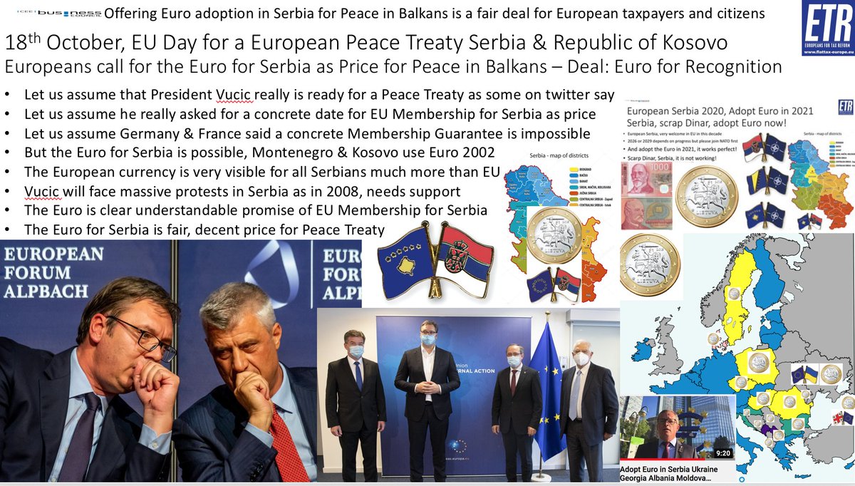 GunterFehlinger's tweet photo. @rccint @MajlindaBregu @ThinkforEurope @eu_near @EU_Commission @EUinAlbania @LSorecaEU @eubih @josattler @EUAmbKS @EUAmbME @AmbassadorEU @FabriziSem @Lagarde @ecb @CarlHartzellEU @EUMoldovaDialog @Parliament_RM @MattiMaasikas @Denys_Shmyhal @O__Honcharuk @melindaharing @Zourabichvili_S @sandumaiamd @vonderleyen @CEFTA_ @CEF_Ljubljana @Ener_Community @MZakonjsek @EZaharievaMFA @Dimitrov_Nikola @DmytroKuleba @DZalkaliani @MoldovaMFA @EmineDzheppar @EU_Taxud @EU_ELA @YlvaJohansson If we are not ready to #Euroize Serbia what else can we offer Serbia for recognising Kosovo?
Sure, normally peace will be sealed with both states joining @NATO but Serbia seem adamant not to apply? So the Euro is only way for both states to be secure & to seal peace long term. https://t.co/hUmyw1YFdA