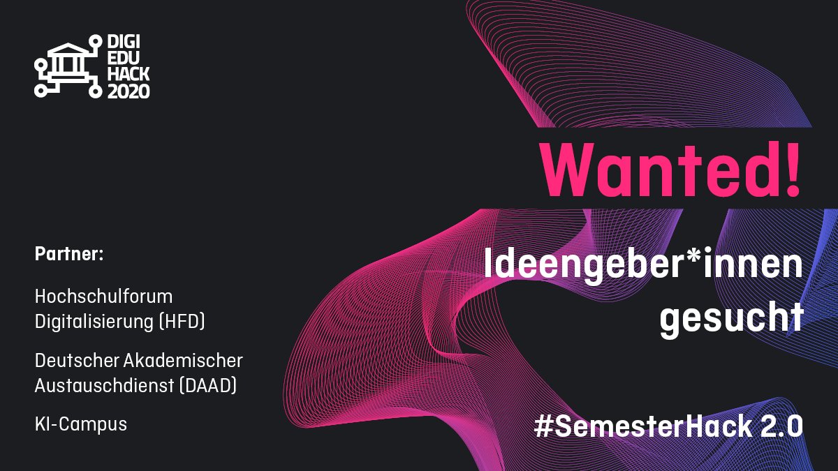 bmftr_bund's tweet image. Ideen gesucht! 💡💡 Mitmachen beim #SemesterHack 2.0 und zeigen, wie eine Hochschule – und deren digitalen Campus – gestalten werden kann. 
Organisiert von @HSFDigital @DAAD_Germany + @KICampus präsentiert im Rahmen von @DigiEduHack 
Anmeldung 👉 ow.ly/VW9v50Cb1RM