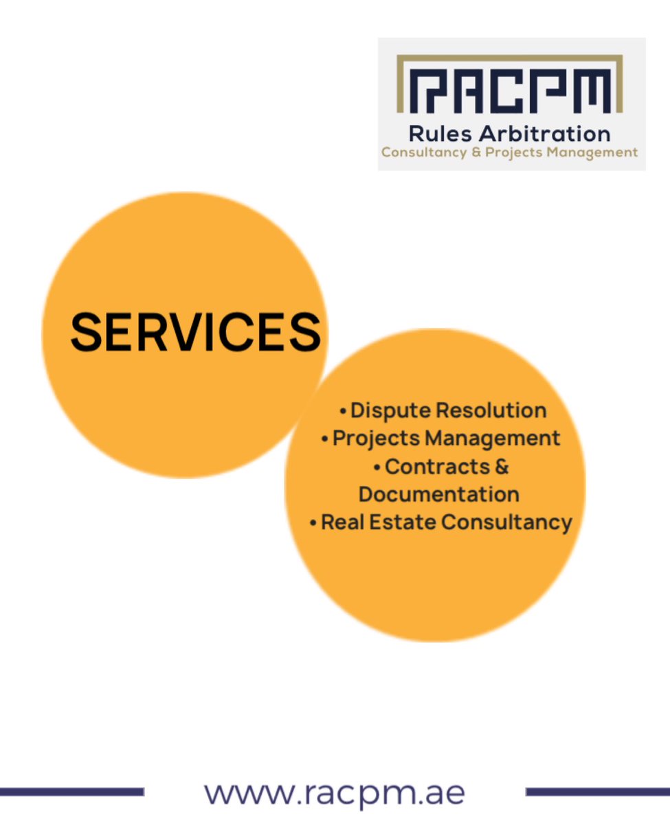 RacpmCompany's tweet image. Rules Arbitration Consultancy & Projects Management #Arbitration #Disputeresolution #Projectsmanagement #Realestateconsultancy #abudhabi