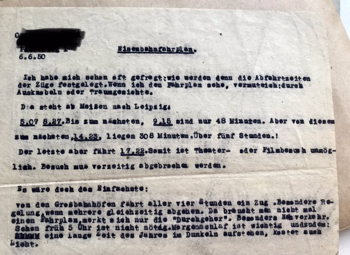 isgv_dd's tweet photo. Manche Fragen bleiben aktuell - so wohl auch diese von 1950 nach dem Zustandekommen des @DB_Bahn|Fahrplans 🚂 Heutiges #Fundstück bei der gerade begonnenen Erschließung des Archivs des Instituts f. Volkskunde, verwahrt am #ISGV /nk https://t.co/daY5H4VT5I