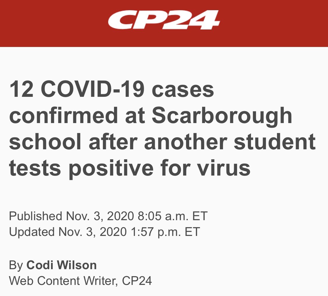 ⭐️⭐️ BREAKING NEWS ⭐️⭐️ School with 12 cases is STILL open. <a href="/TOPublicHealth/">Toronto Public Health</a> / <a href="/tdsb/">Toronto District School Board</a> are ‘getting around’ a school closure by shutting down “wings.” This unprecedented approach obviously  meant to reduce the number of closed schools reported. REMINDER: Schools are NOT hospitals.