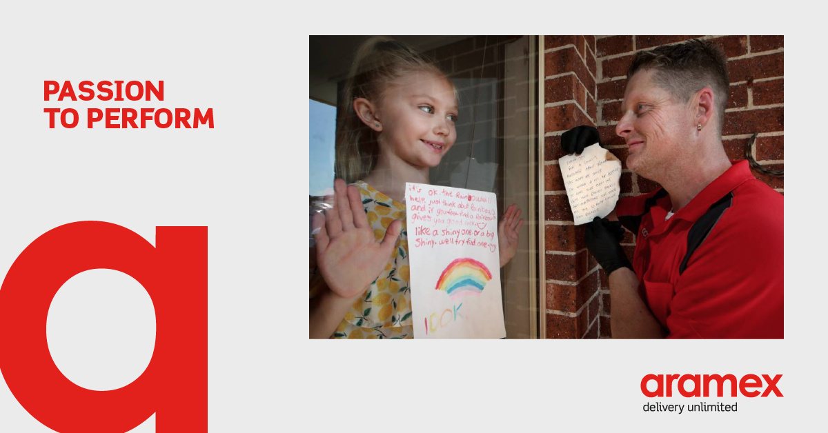 Aramex applauds its employees’ passion to go above and beyond.  When Stuart noticed a note about rainbows on little Ella's window, he knew he had to leave one back which made her day. We hope to continue spreading more joy with every delivery across the globe. #PoweredbyPassion