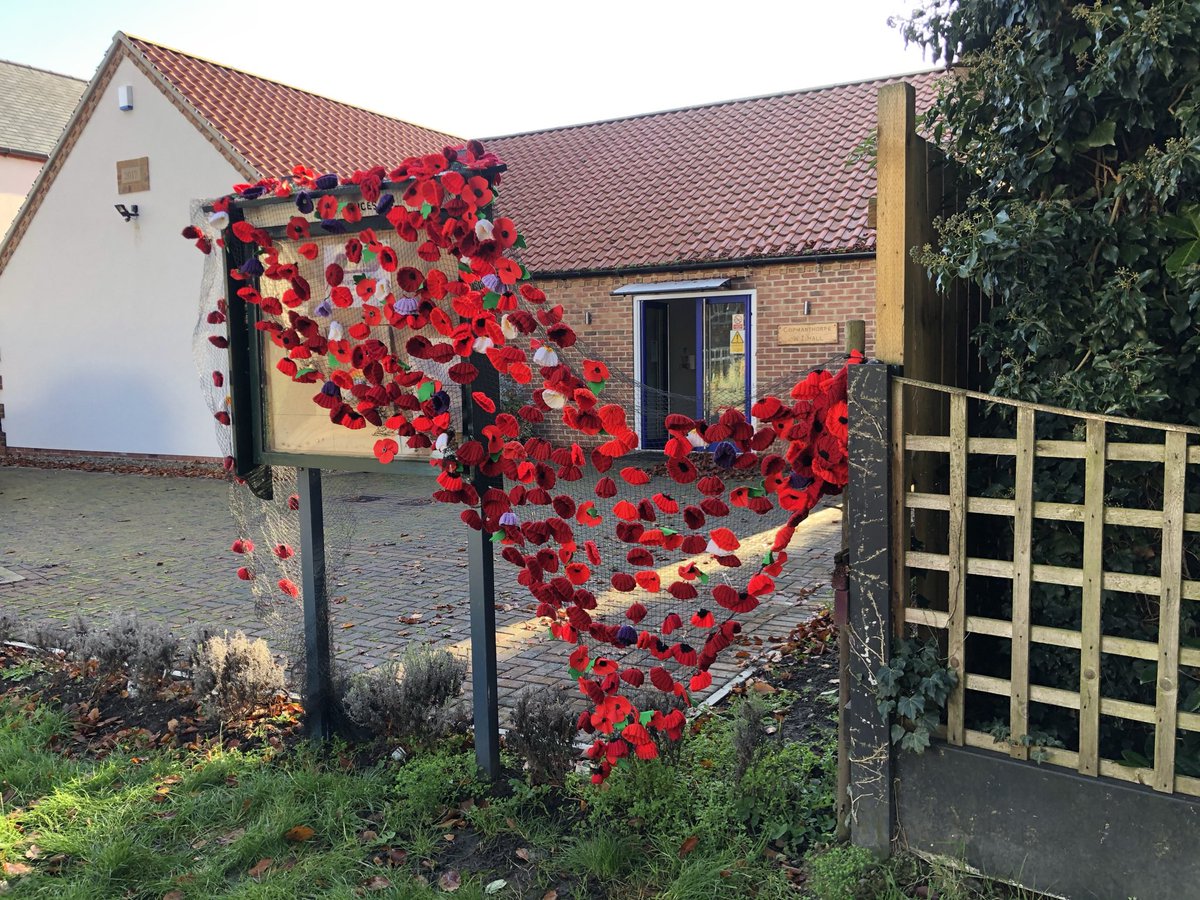 CopmanthorpeWi's tweet photo. Our cascade of poppies put in place today outside our WI Hall.
#RemembranceSunday  #LestWeForget https://t.co/FZmImnijAz