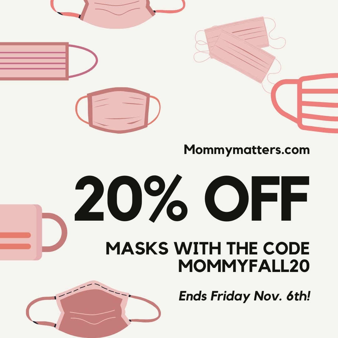 SALE!! Go to mommy matters.com to get 20% off face masks!! This week only!!
#mommymatters #facemask #mask #sale