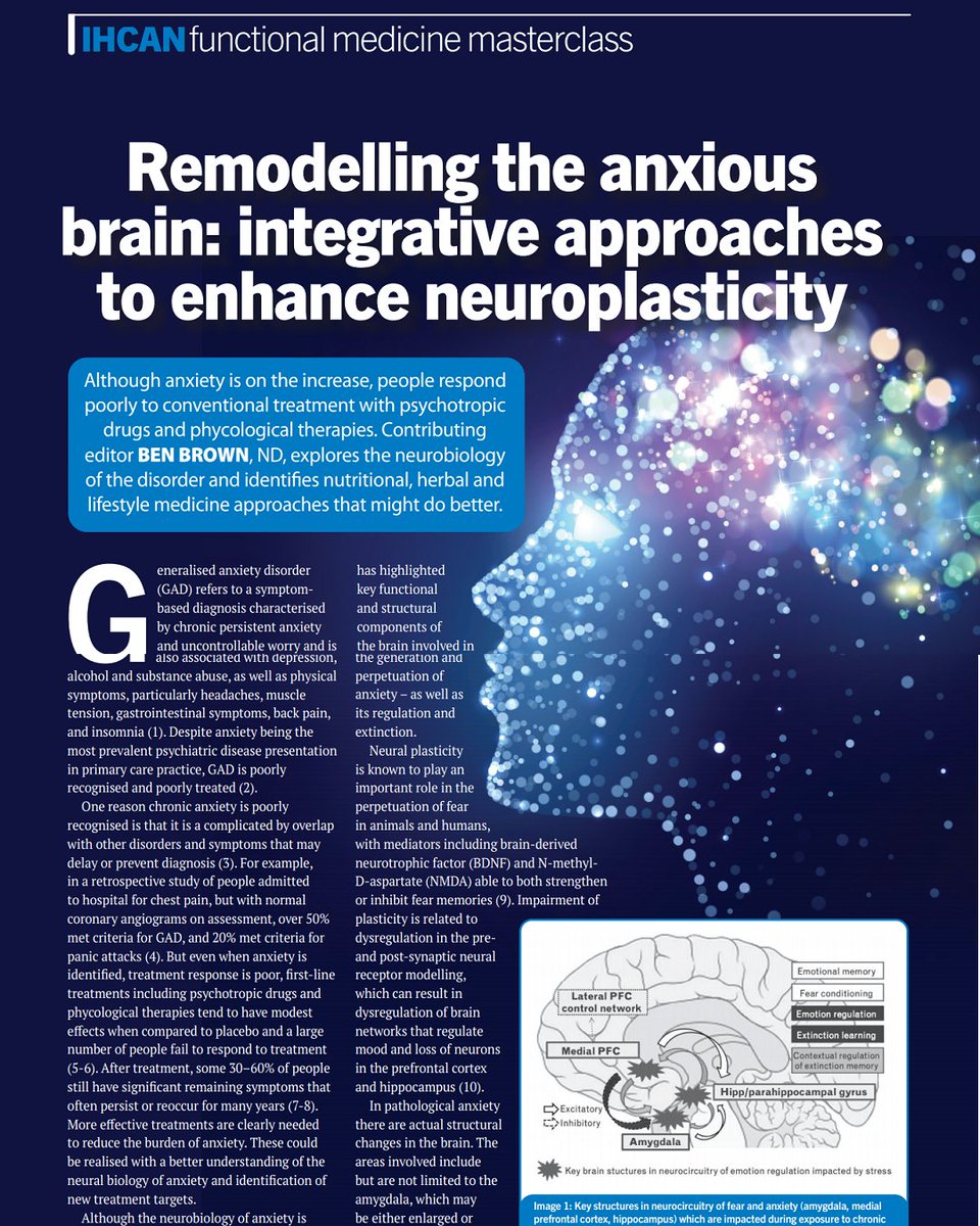 IHCANmagazine's tweet photo. Although anxiety is on the increase, people respond poorly to conventional treatment with psychotropic drugs and phycological therapies. @BenBrownND explores the neurobiology of the disorder and identifies nutritional, herbal and lifestyle medicine approaches that might do better https://t.co/fYgV1N5vyO