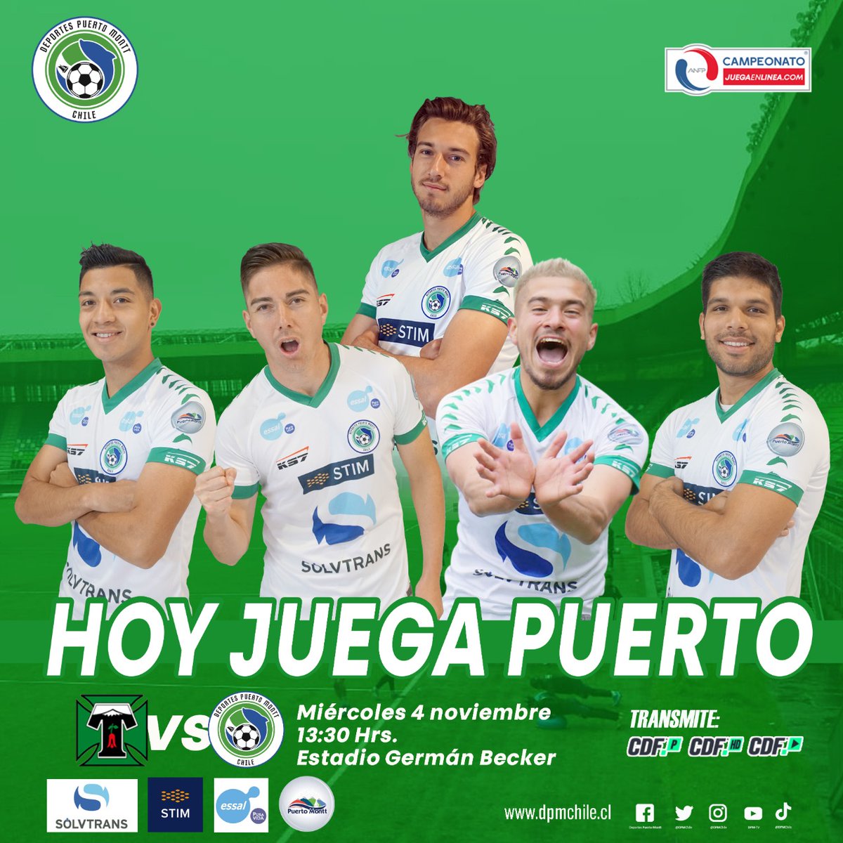 DPMChile's tweet image. #HoyJuegaPuerto 💚

@Temucooficial 🆚 @DPMChile

Desde las 13:30 hrs. a través de @CDF_cl y radios locales.

#VamosPuerto 🇳🇬