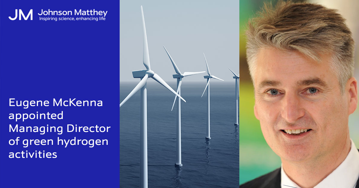 Johnson_Matthey's tweet photo. We’re really pleased to announce that we have appointed Eugene McKenna as Managing Director of our green hydrogen activities. In his new role, Eugene will continue the development of JM’s green hydrogen business. https://t.co/GK6pSdvfwd 

#hydrogen #greenhydrogen #hydrogenenergy https://t.co/Sdw11DEBef