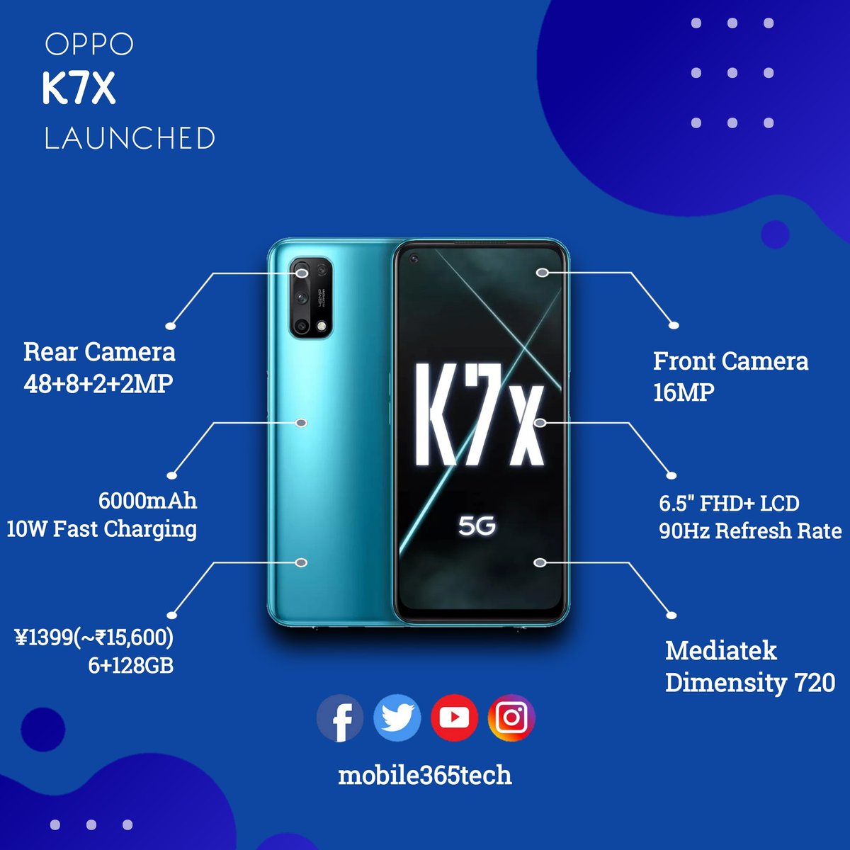 mobile365tech's tweet photo. Oppo has launched their latest mid budget range 5G device in China.... Although the availability of the smartphone in other markets are still unknown.

#mobile #smartphone #tech #mobile365tech #OPPO #oppok7x #k7x #5g #5gsmartphone https://t.co/VeICqeZwUs