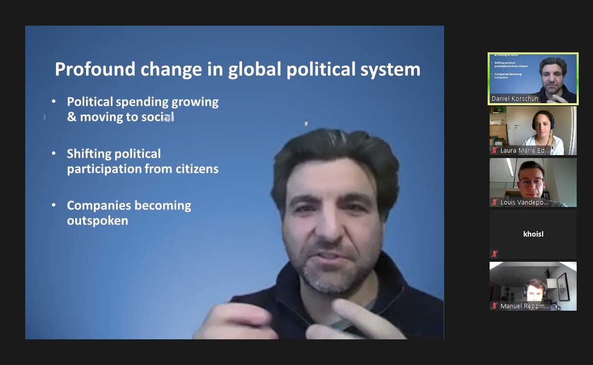 Our area management research seminar could not be more current today... <a href="/DanielKorschun/">..Daniel Korschun..</a>, right from #Pennsylvania, discussing #corporateactivism during the #USElections against the background of his most recent research on the topic! <a href="/MannheimBSchool/">Mannheim Bus. School</a>