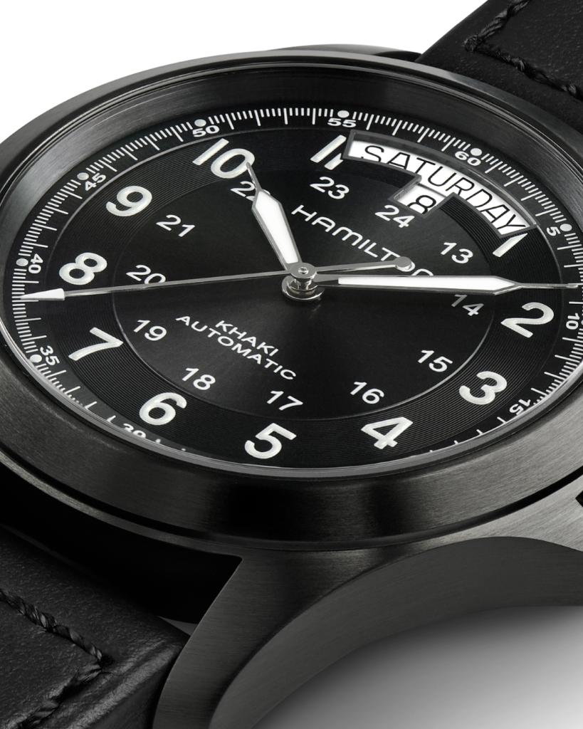 hamiltonwatch's tweet photo. Fall back in style with our newest field watch! Featuring a black PVD-coated case, black dial and black leather strap, the stealthy Khaki Field King is ready for all your after-dark adventures: https://t.co/gidWIemXv8 #hamiltonwatch (Ref. H64465733) https://t.co/doY0mGClFQ