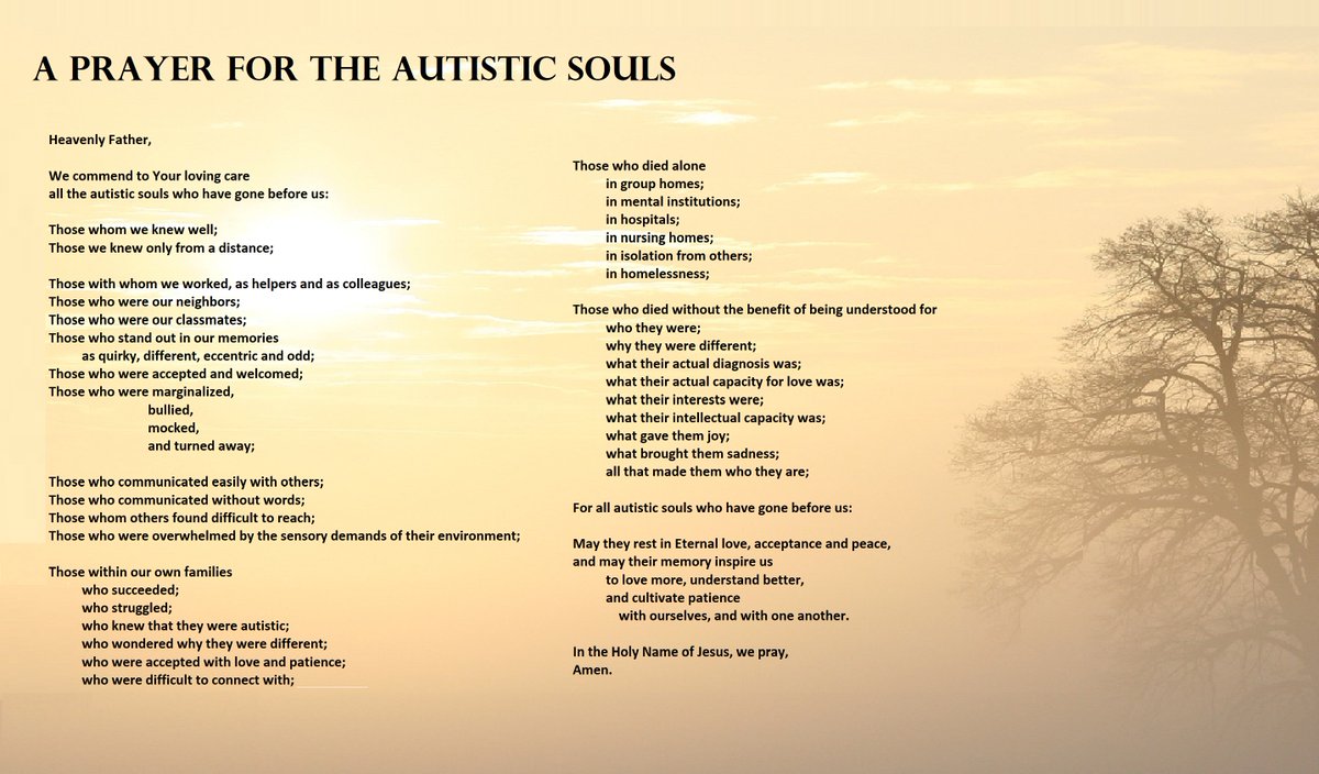 AutsmConsecratd's tweet photo. For All Souls Remembrance Day - A Prayer for the Autistic Souls

#AllSouls #Autistic #ActuallyAutistic #Allsoulsday2020  #AllSoulsDay #Prayer https://t.co/lxScS3USkJ