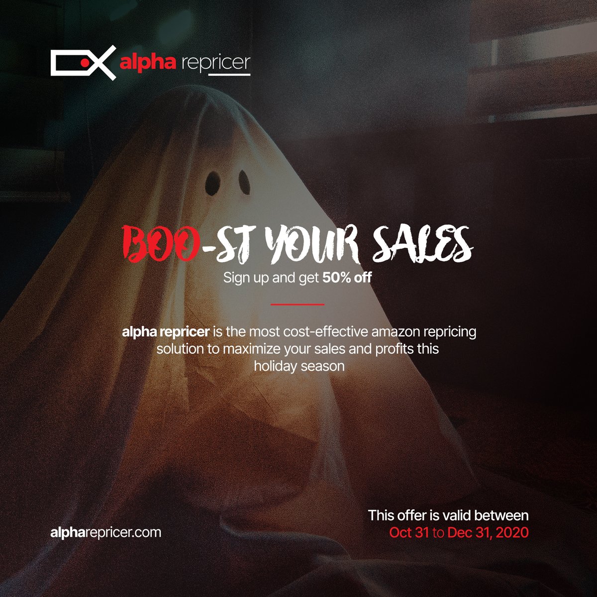 alpharepricer's tweet image. Boost your sales!

Enjoy a discount of up to 50% this season on the most affordable #AmazonRepricing Solution. Use the following coupon # to avail the discount. 

Coupon #  FESTIVE50

Validity: Dec 31, 2020.

#AlphaRepricer
#amazonconnect #Halloween2020
#mostamazonmarketplaces