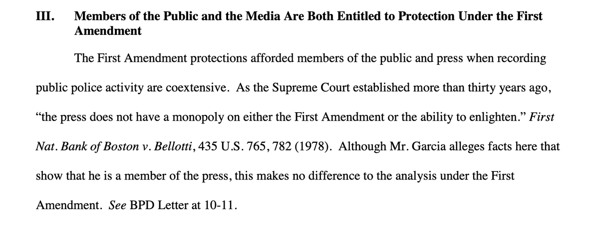 "As the Supreme Court established more than thirty years ago, 'the press does not have a monopoly on either the First Amendment or the ability to enlighten.'...[T]hat [Mr. Garcia] is a member of the press...makes no difference to the analysis under the First Amendment."