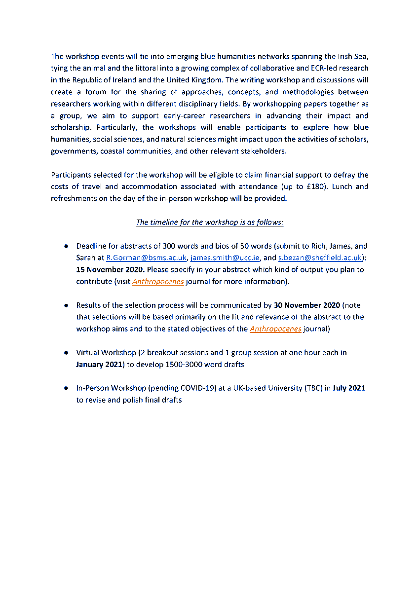sarahbezan's tweet image. A reminder to ECRs in UK/Ireland that the due date for the @BritishAcademy_ and @RIAdawson funded Interdisciplinary Coastal Humanities writing workshop is 15 NOV. Come hang out with @SustainableRich @ScrivenerSmith and me to draft a stellar article for #Anthropocenes Journal!