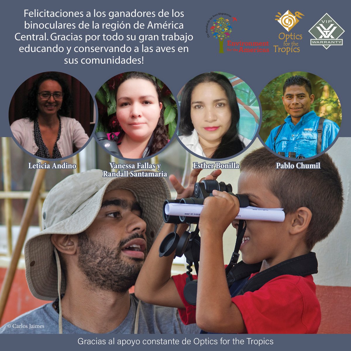 enviroamericas's tweet photo. Environment for the Americas, celebra, agradece y felicita a los ganadores de Binoculares #DMAM2020 en la Región de América Central.
Leticia Andino🇸🇻
Vanessa Fallas y Randall Santamaria🇨🇷
Esther Bonilla🇵🇦
Pablo Chumil🇬🇹
#EducadoresdelDMAM #Binoculares #OpticsfortheTropics #Vortex https://t.co/Eq9DnRT2FA