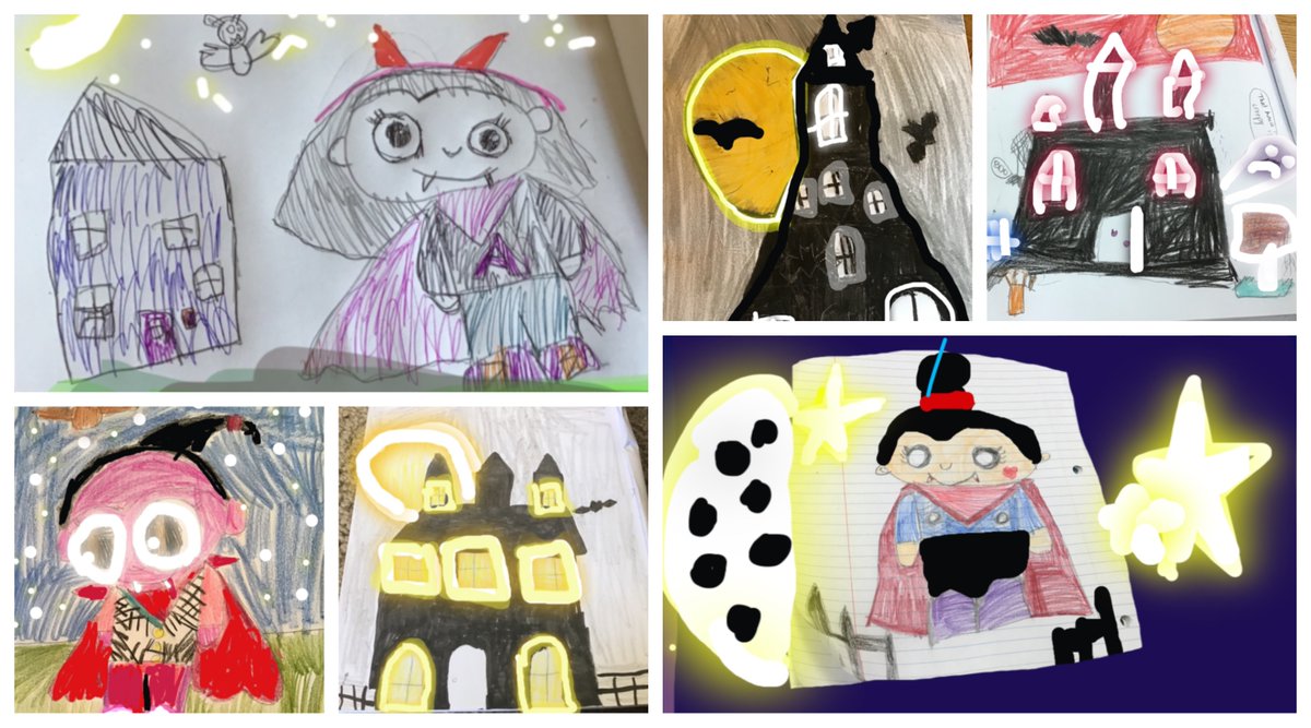 SD54HaleArt's tweet photo. The Wolf Pack has been having so much fun with fall art projects!  YaYoi Kusama pumpkins, Tim Burton portraits, vampires and haunted houses, oh my! @halewolves54 #fall #Halloween2020 #drawing #mixedmedia https://t.co/3VNgrS9PJY